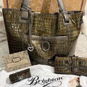 Vintage Brighton Jetson Pewter Croc-Embossed Handbag and Accessories